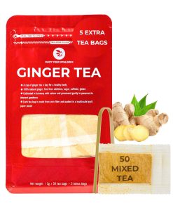 Ginger Tea Bags 55 Count +5 Tea Bags Bamboo Tong Included 4.16 oz Re-Steep Herbal Tea Blend