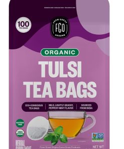 FGO Organic Tulsi Holy Basil Tea 100 Count Eco-Conscious Herbal Tea Bags Caffeine Free Pack of 1