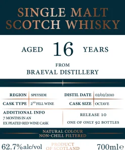 Alternative view of Tri Carragh – Braeval – 16 Year Old – 2nd Fill Red Wine Octave – 62.7% ABV